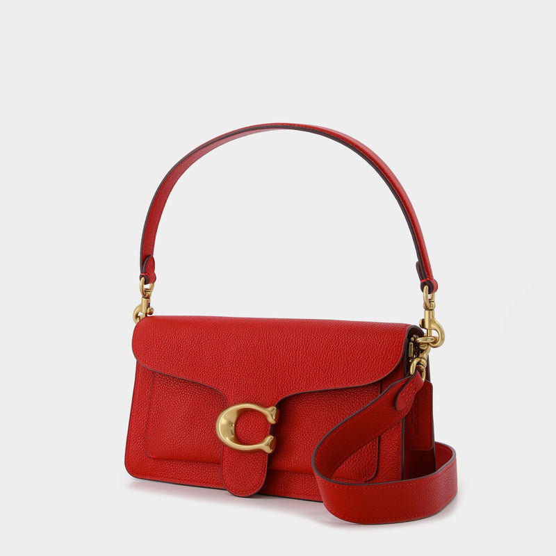 red leather handbag