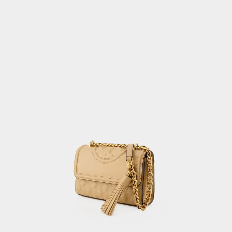 Fleming Small Leather Shoulder Bag in Beige - Tory Burch