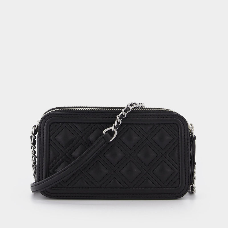 Fleming Double-Zip Mini Hobo Bag - Tory Burch - Black/Silver - Leather