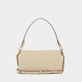 Kira Chevron Small Flap Hobo Bag - Tory Burch -  New Cream - Leather