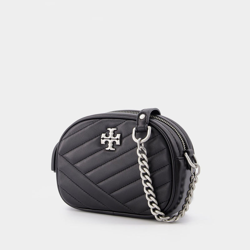 Kira Chevron Small Hobo Bag - Tory Burch - Black/Rolled Nickel - Leath