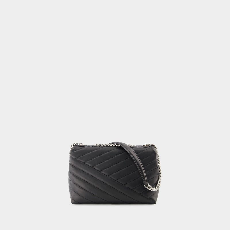 Kira Chevron Small Hobo Bag - Tory Burch - Black/Rolled Nickel