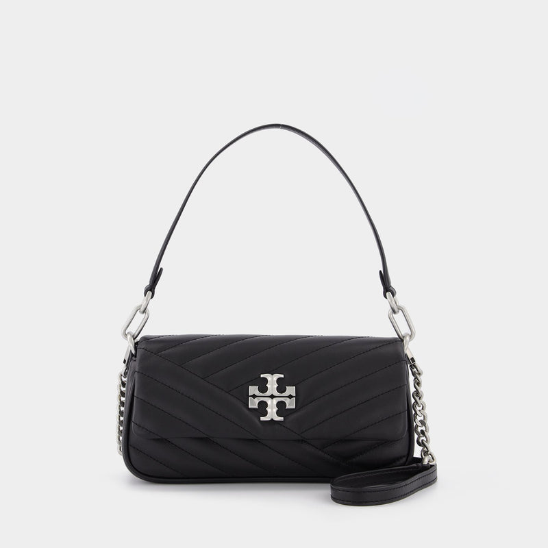 Kira Chevron Small Flap Shoulder Bag in black leather