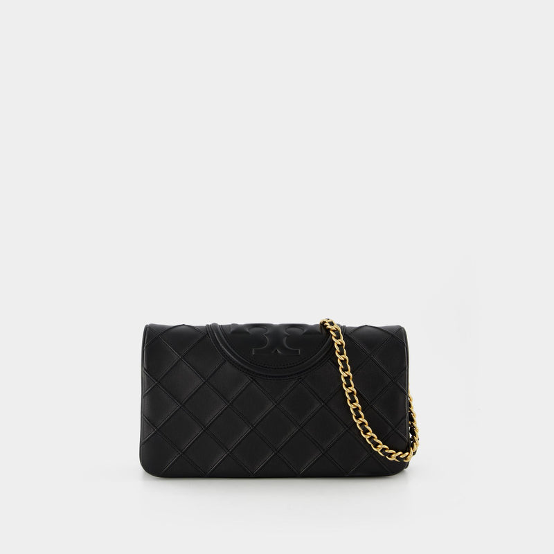 Fleming Soft Clutch Handbag - Tory Burch - Black - Leather