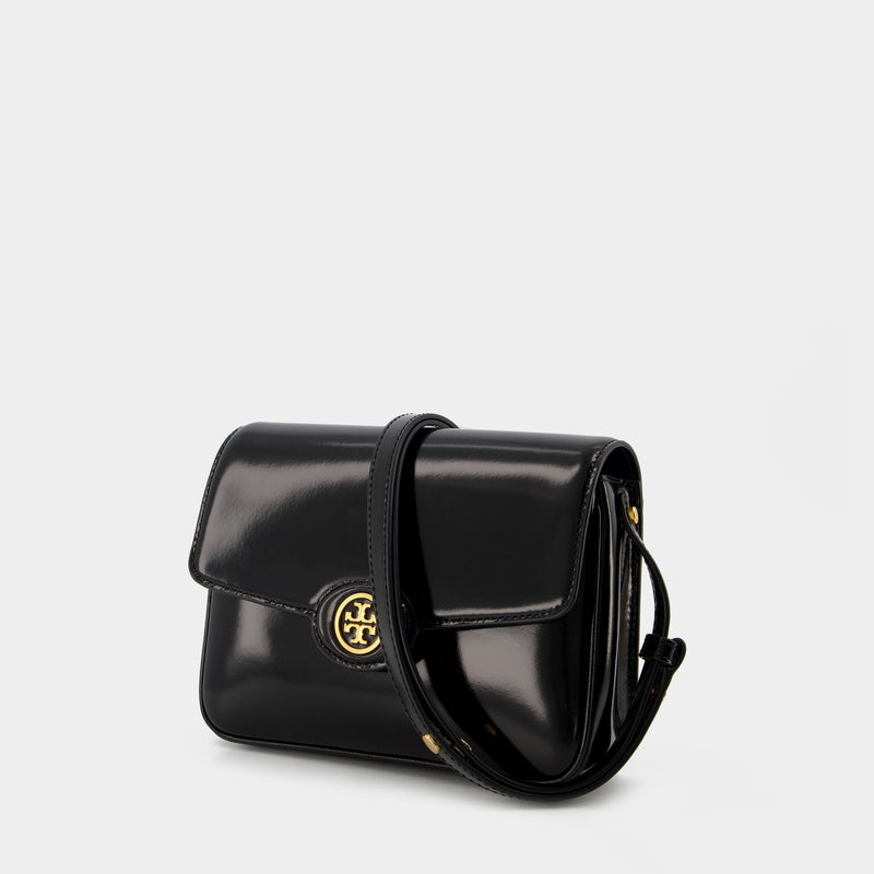 Tory Burch Robinson Leather Tote in Black/Black