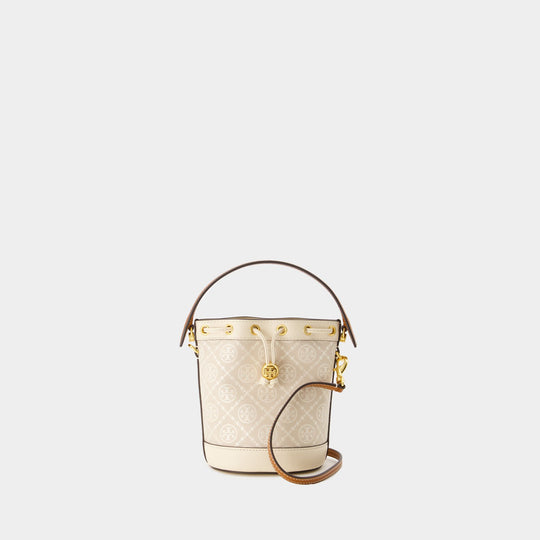 T Monogram Mini Bucket Bag - Tory Burch - Cotton - Ivory