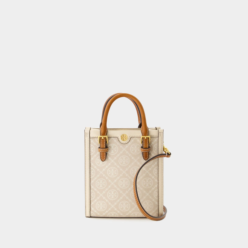 T Monogram Mini Shopper Bag - Tory Burch - Cotton - Ivory