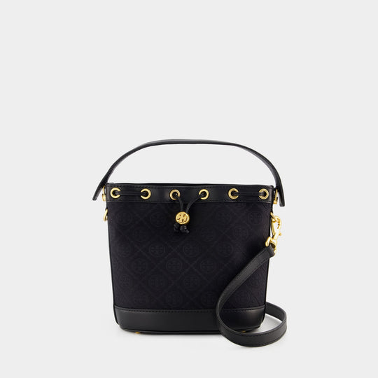 T Monogram Bucket Bag - Tory Burch - Cotton - Black