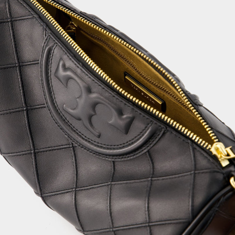 Fleming Soft Clutch Handbag - Tory Burch - Black - Leather