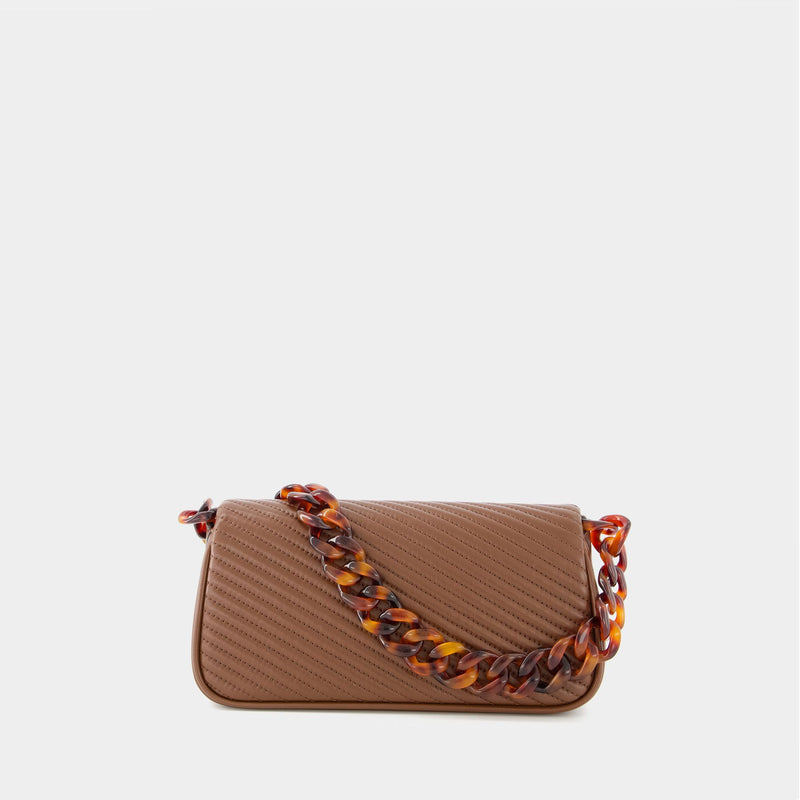 Kira Leather Wallet On Chain in Brown - Tory Burch