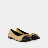 Cap Toe Ballerinas - Tory Burch - Leather - Beige