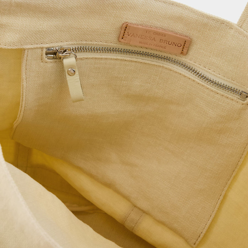 Linen S Cabas Tote Carried by Hand or on the Shoulder Calcaire
