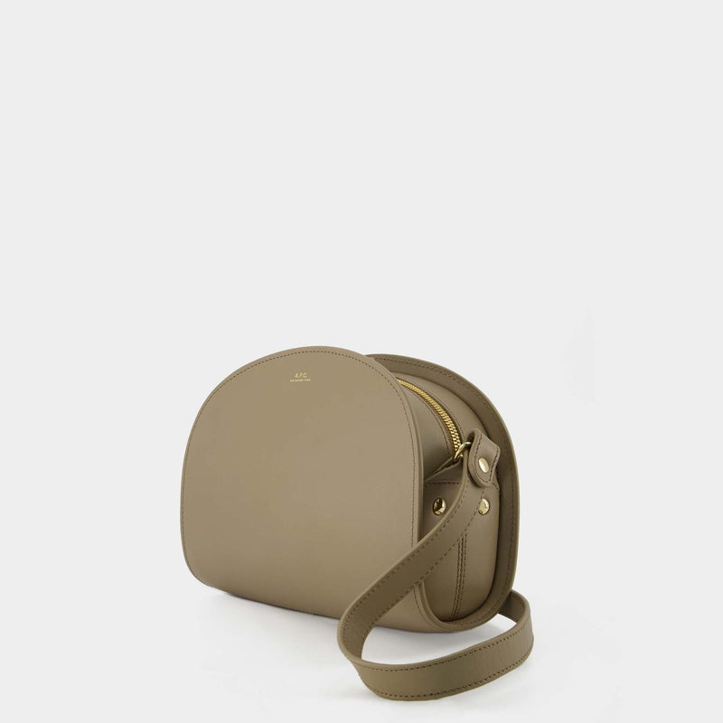 Demi Lune Mini Leather Shoulder Bag in Beige - A P C