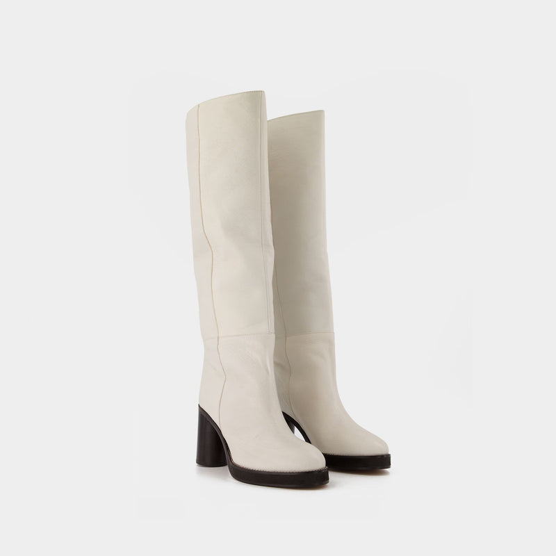 Leila Boots in White Leather