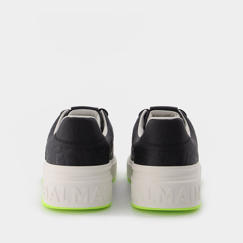 Balmain B-Court Monogram Canvas White / Black High Top Sneakers