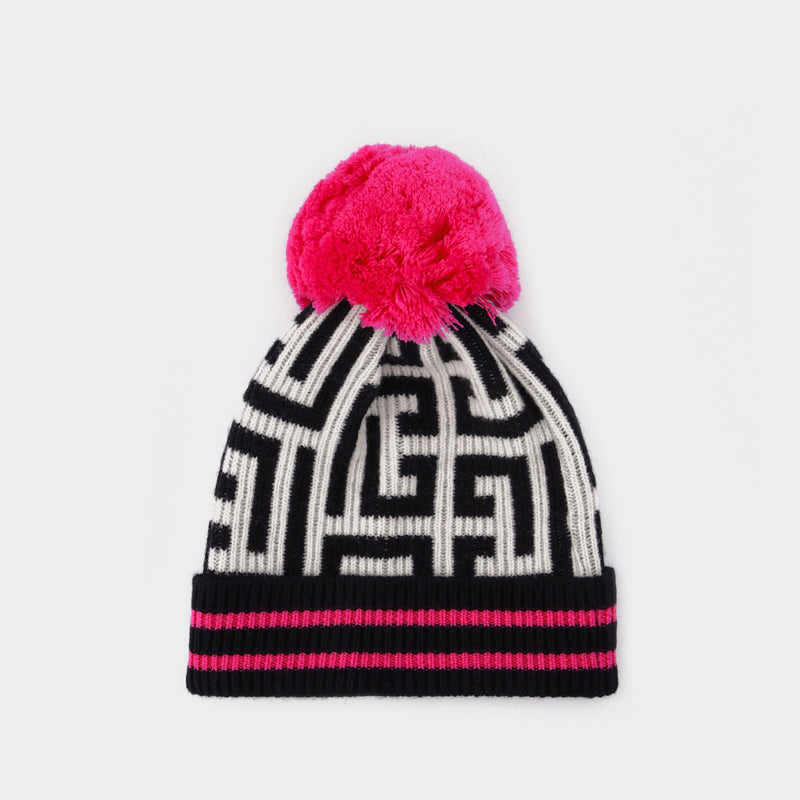 Maxi Monogram Beanie Hat in Pink/Multi Wool/Cashmere