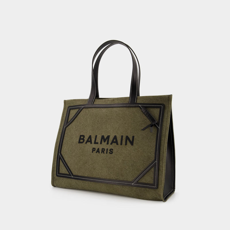 B-Army Shopper Medium Tote Bag - Balmain - Khaki/Black - Canva