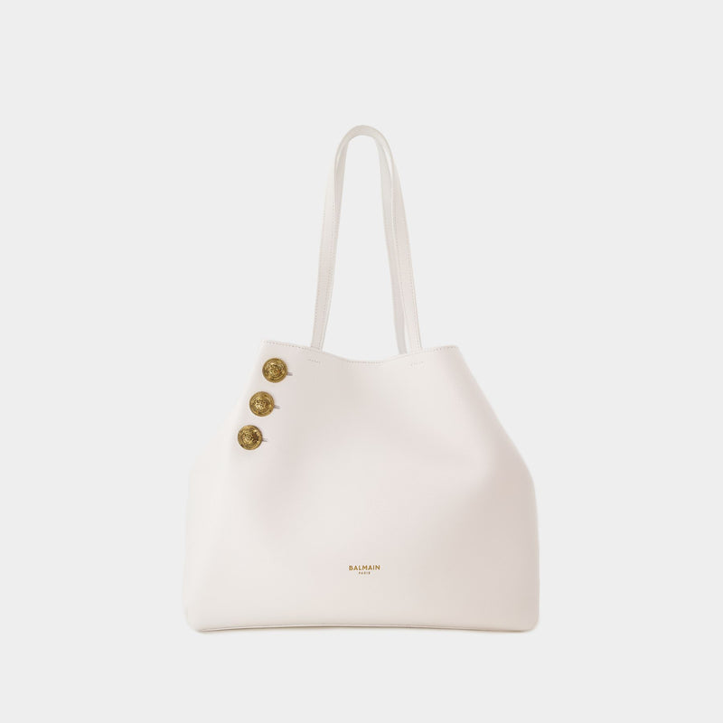 Embleme Shopper Bag - Balmain - Leather - White