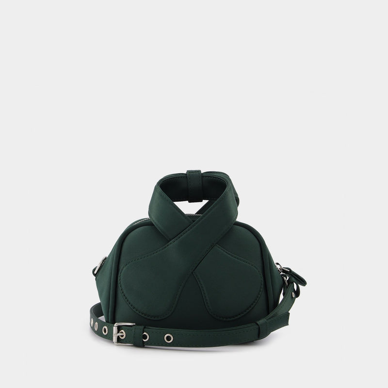 Satin Loop Baguette Bag in green satin