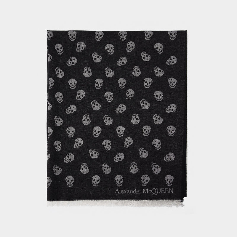 Scarf All Over Skull in Black Wool