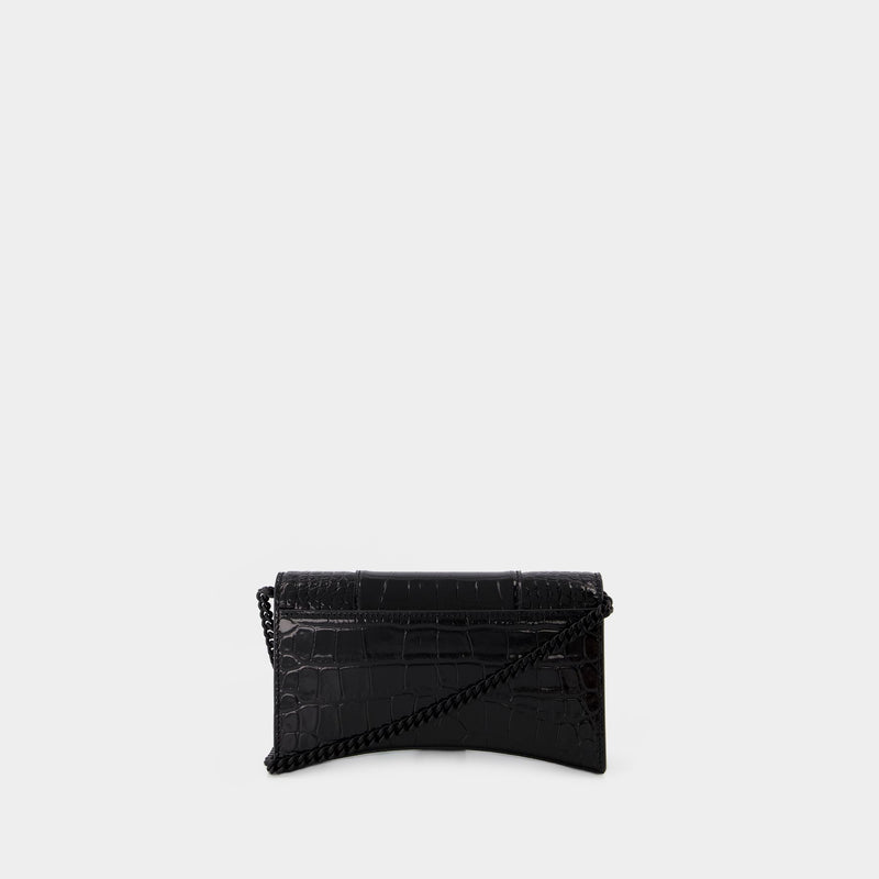 25SS new/BALENCIAGA Hourglassチェーンウォレット Wallet Black Balenciaga Hourglass Wallet with Chain Crocodile Embossed
