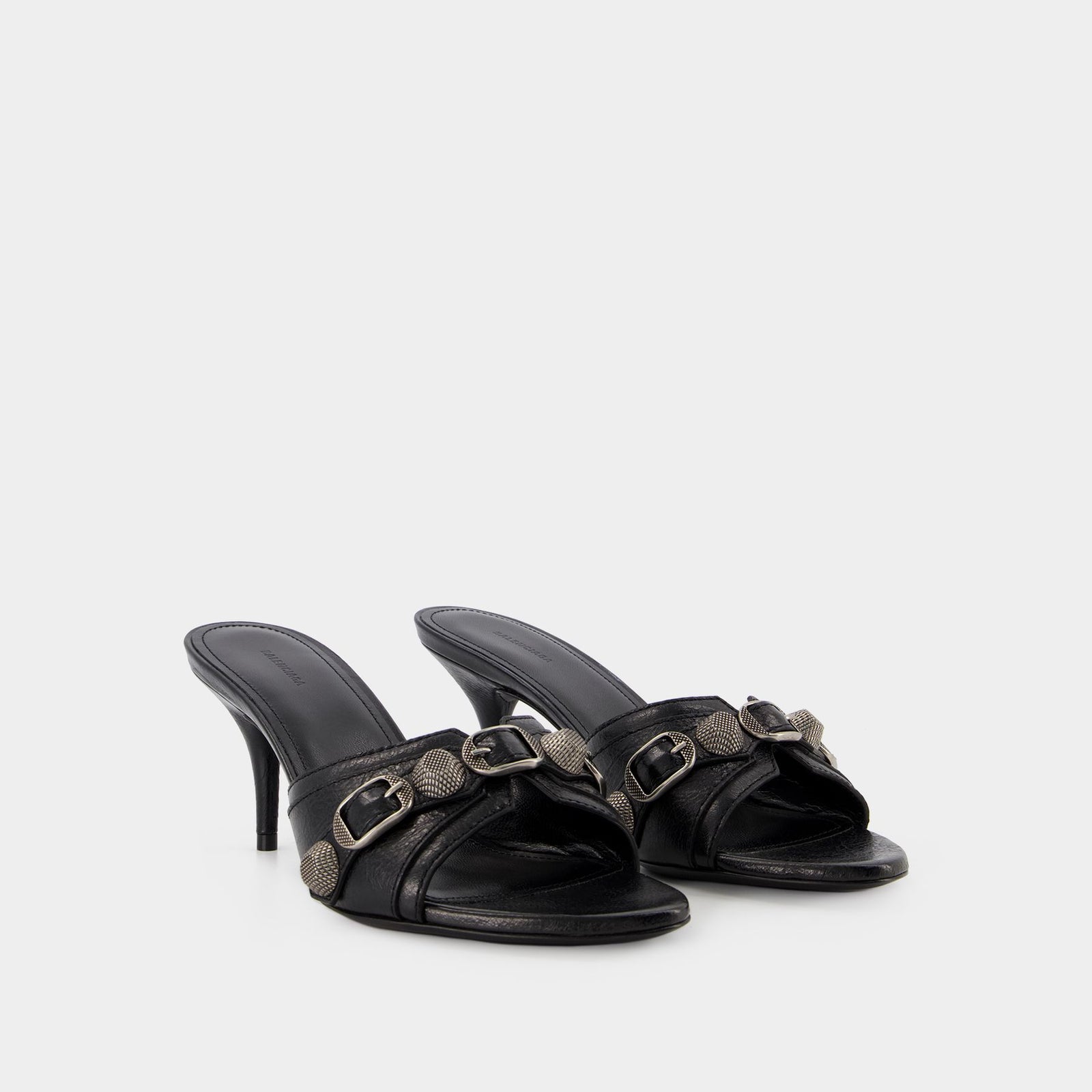 【関税&送料込】Balenciaga Cagole Sandal M70 Balenciaga M70 Cagole Sandal Heel in Black & Silver | FWRD