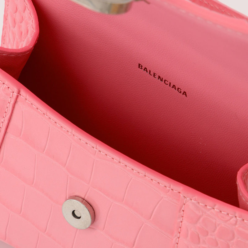 Balenciaga Hourglass Small Bag - Sweet Pink Croc/Silver