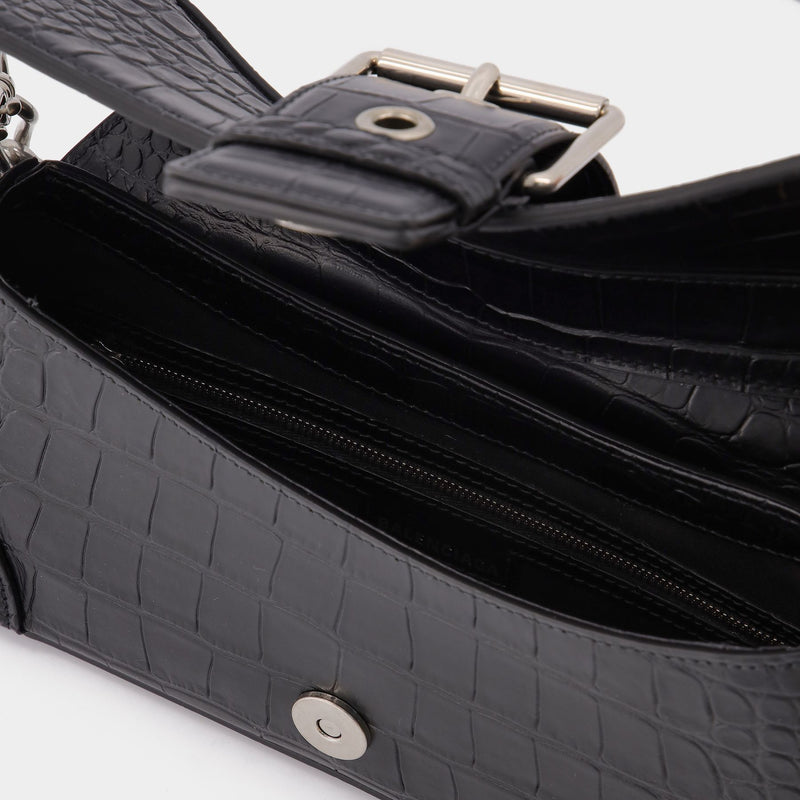 Lindsay Bag in Black Croco Embossed leather