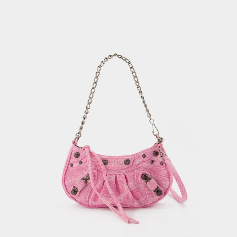 Le Cagole Mini Chain in Pink Laser Wash Denim, BB Monogram