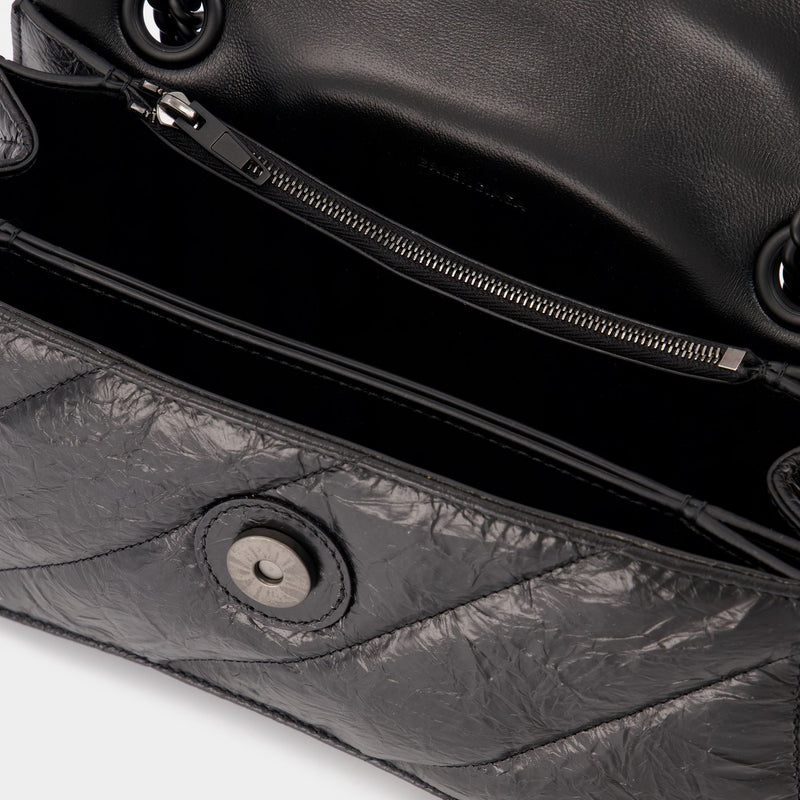 Bonnie Crush Leather Large Chain Shoulder Bag Black Silver