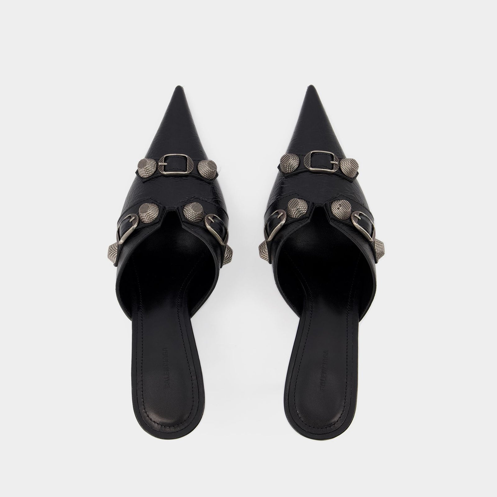 BALENCIAGA ブラック ミュール 37 Balenciaga M70 Cagole Sandal Heel in Black & Silver | FWRD