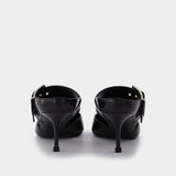 Black Boxcar Leather Pumps With Silver Hardware