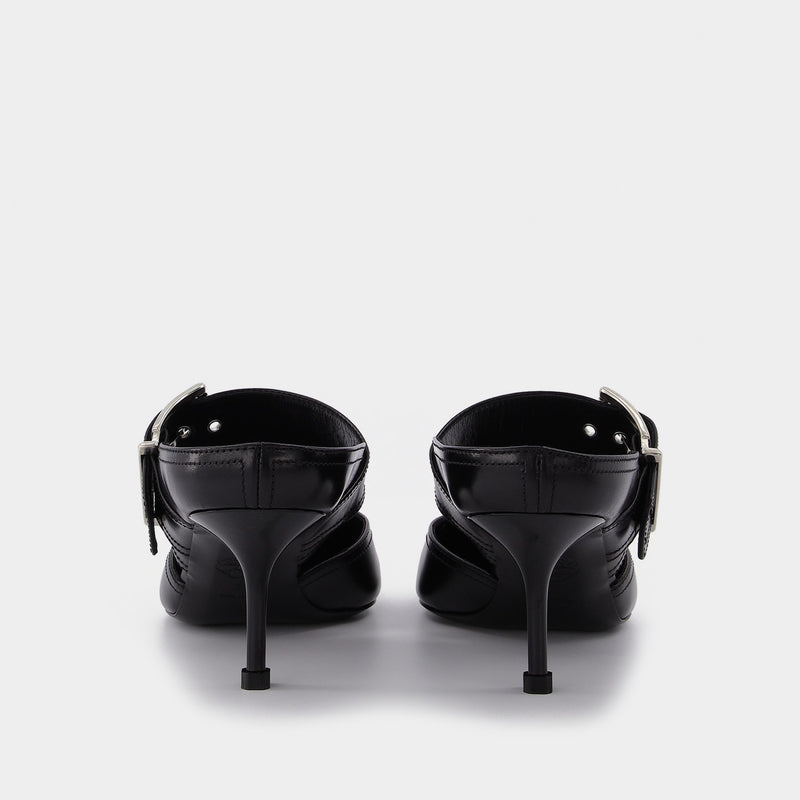 Black Boxcar Leather Pumps With Silver Hardware