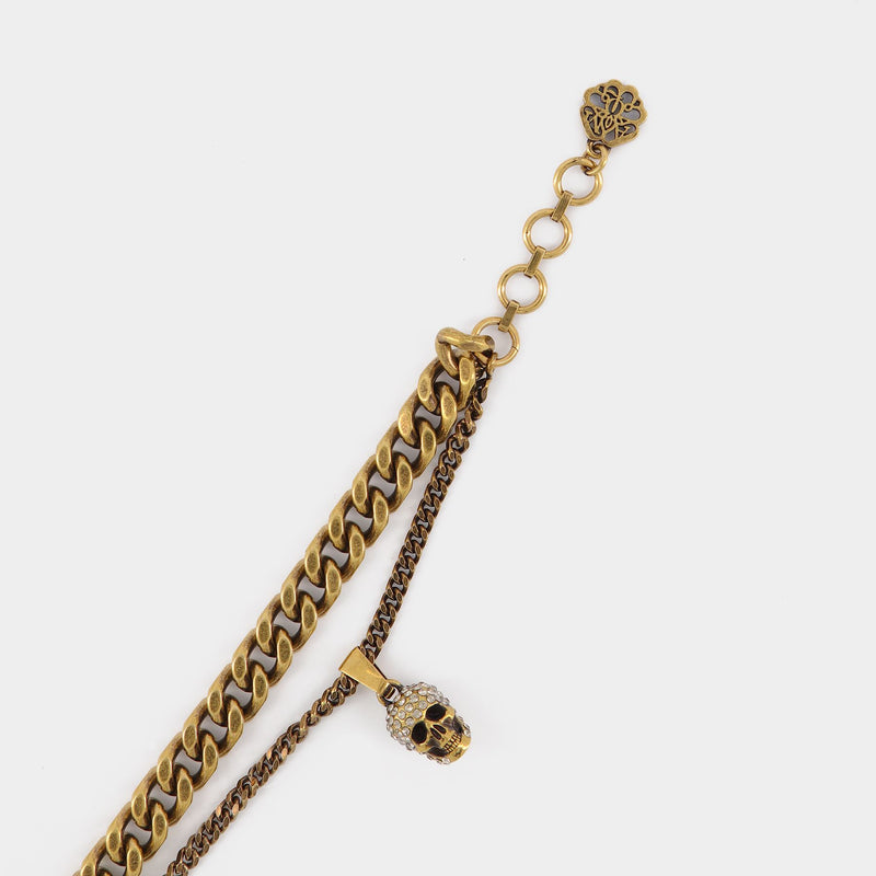 Pave Double Chain Necklace in Brass