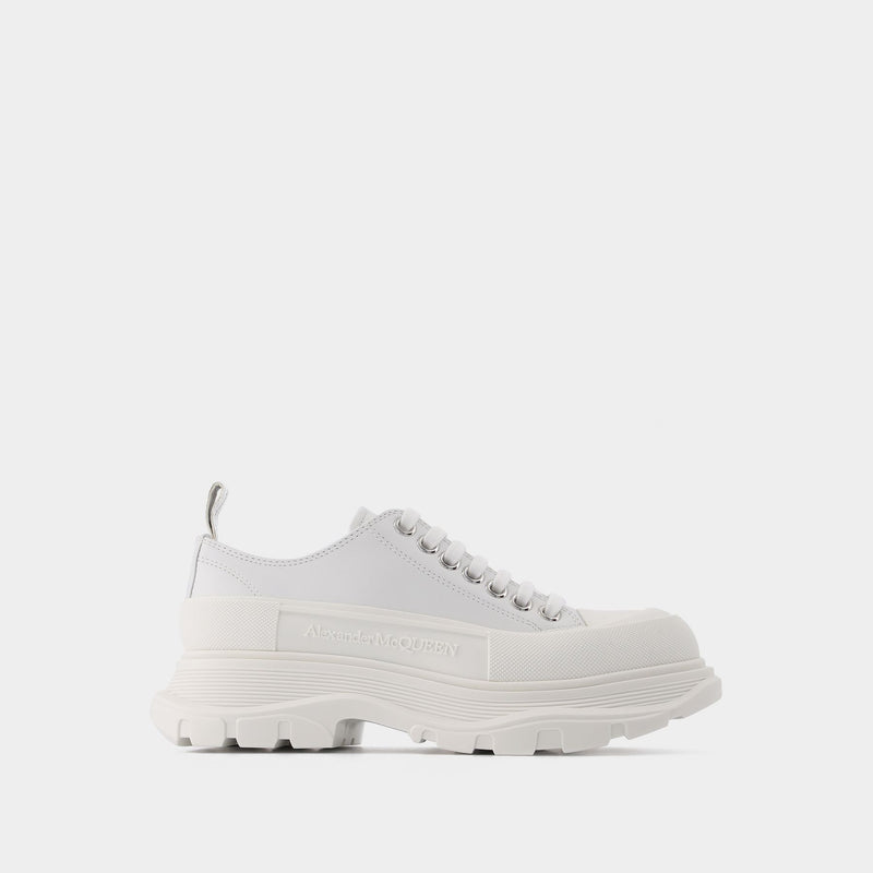 Tread Slick Sneakers in White and Silver Leather