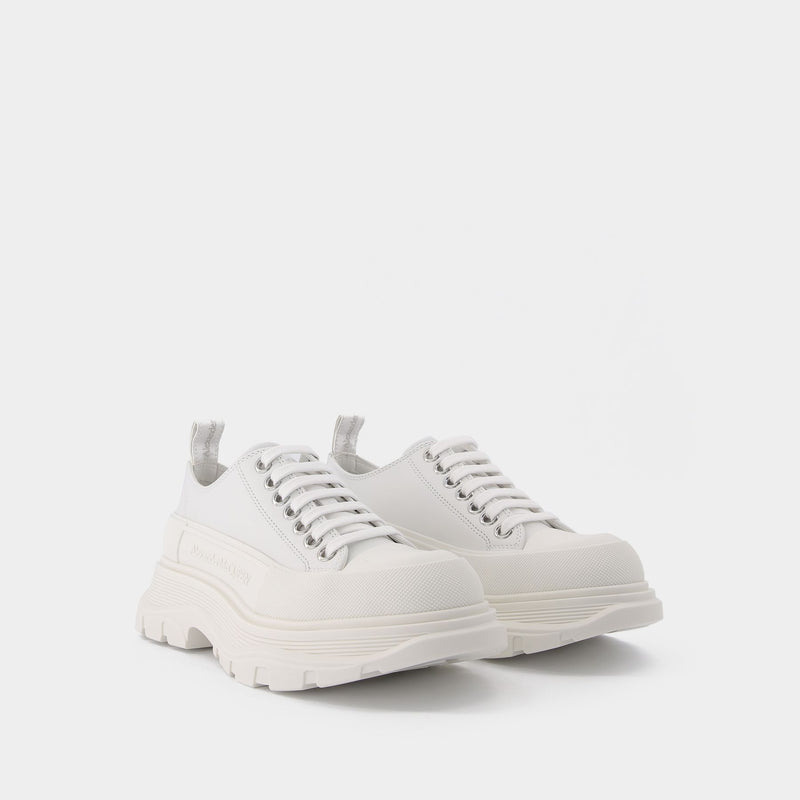 Tread Slick Sneakers in White and Silver Leather