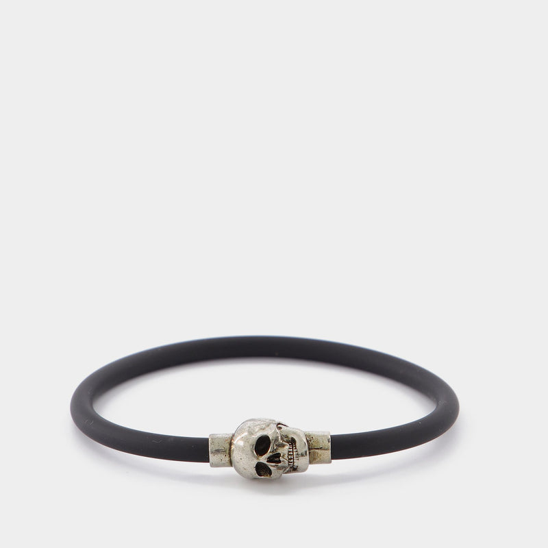 Cord Rubber Skull Bracelet in Silver and Black Brass