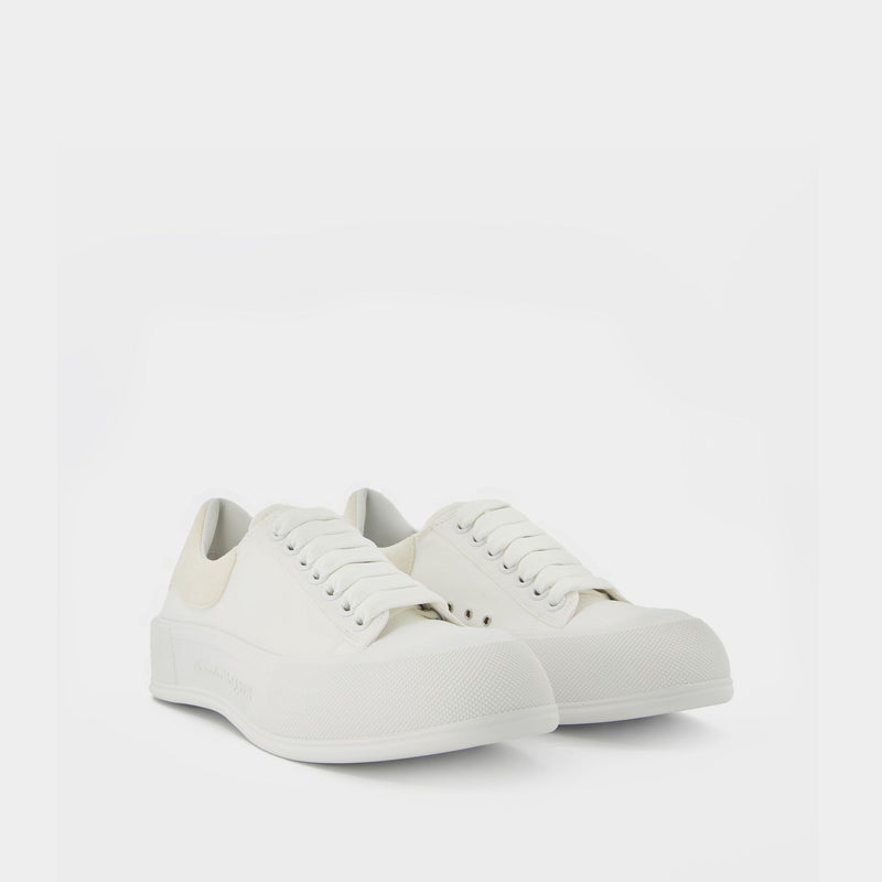 スニーカー Alexander Mcqueen White Canvas And Leather Plimsoll Sneakers Deck Plimsoll Sneakers - Alexander Mcqueen - White - Canva