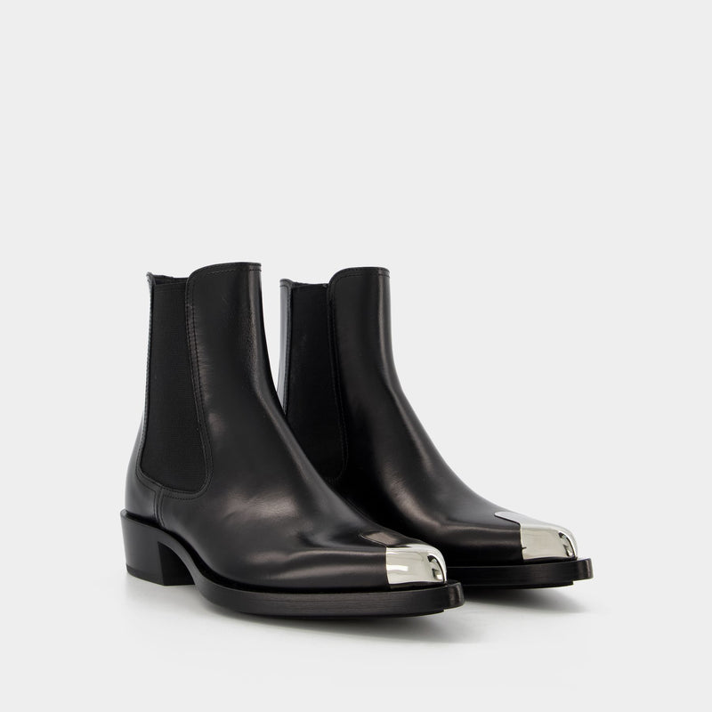 ショートブーツ・ブーティ alexander mcqueen Boxcar Boots in Black/Silver Leather Boxcar Boots in Black/Silver Leather