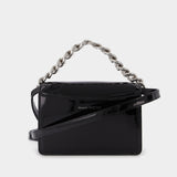 Four Ring Mini Chain Bag in Black Patent Leather