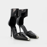 Sandals in Black/Silver Leather