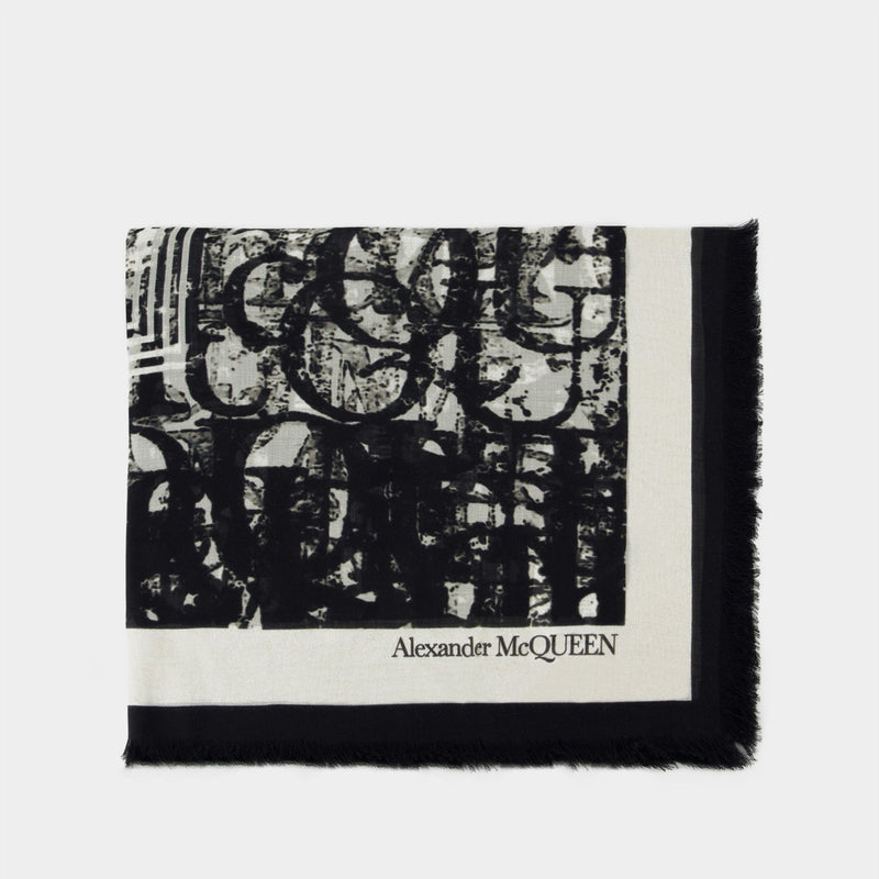 Fo Stamp Biker Scarf - Alexander Mcqueen -  Ivory/Black - Wool