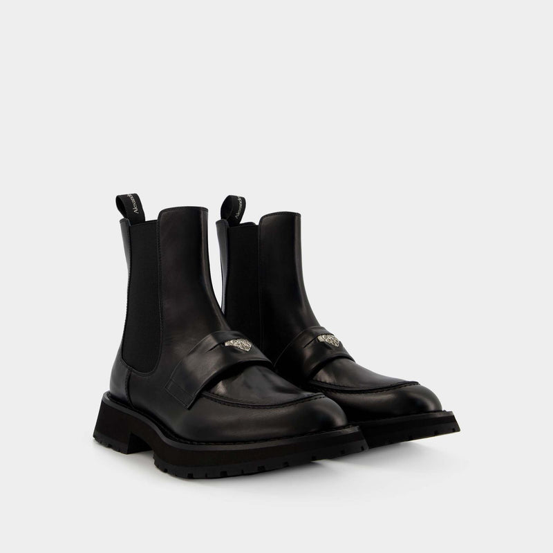 Worker Punk Ankle Boots - Alexander Mcqueen - Black/White - Leather