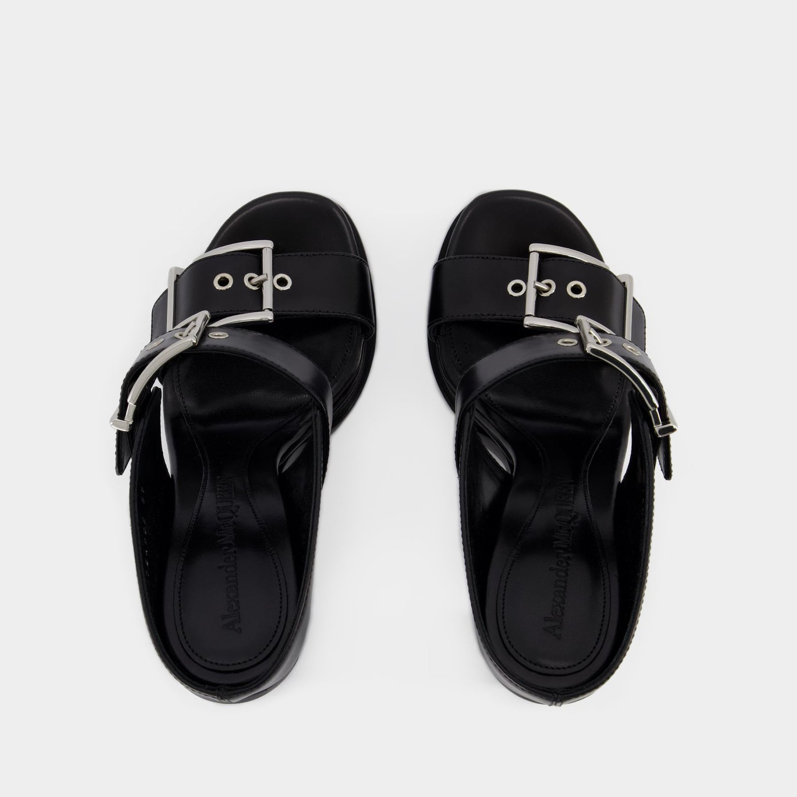 サンダル・ミュール Oversized Sandals - Alexander Mcqueen - Black/Silver - Leath Leath S.Leath Sandals - Alexander McQueen - Leather - Black