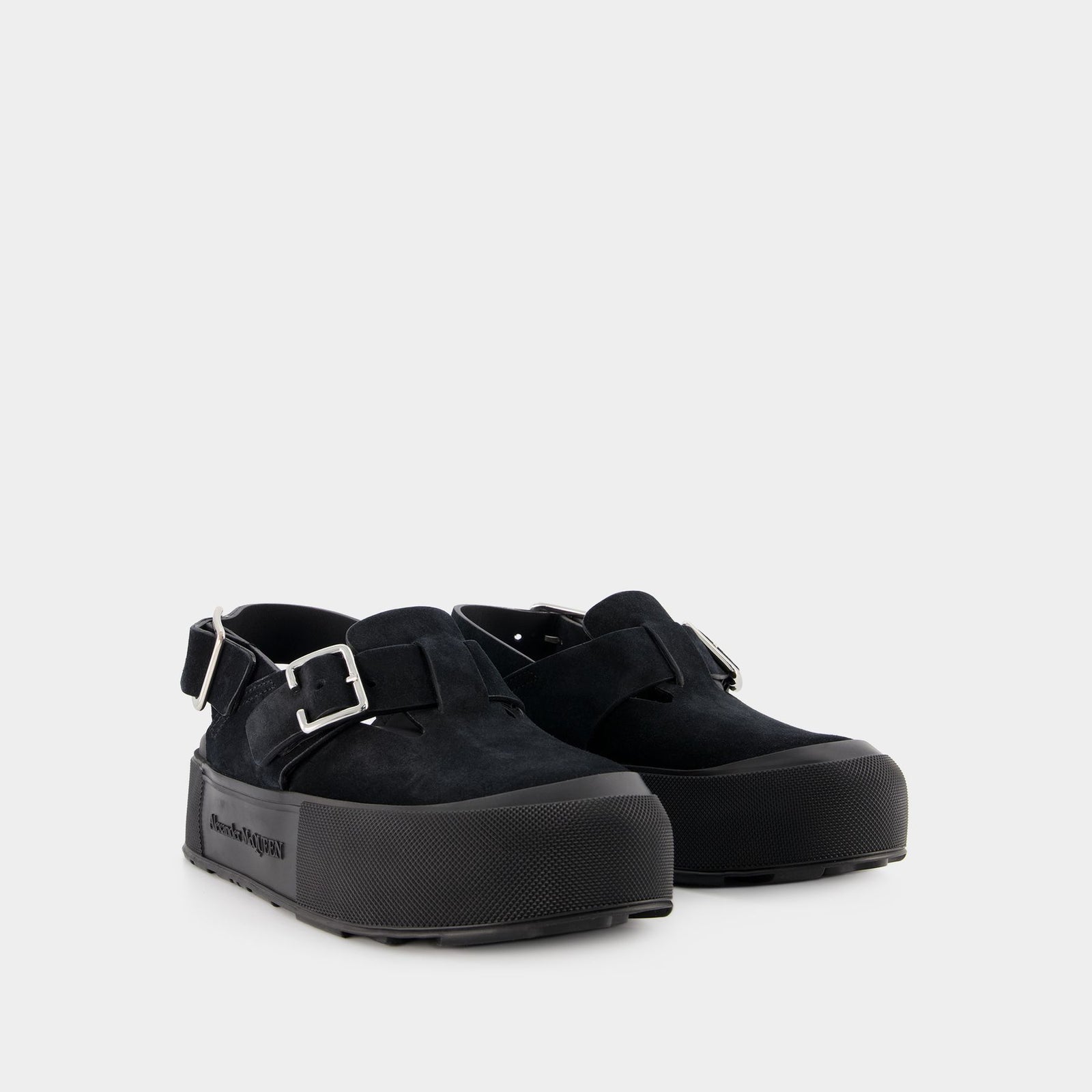 サンダル Alexander McQueen Sandali \"Mount Slick\" Black Mount Slick Sandals - Alexander Mcqueen - Black/Silver - Leather