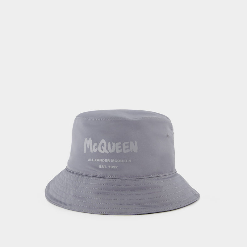 Tonal Graffiti Bucket Hat - Alexander Mcqueen - Synthetic - Grey
