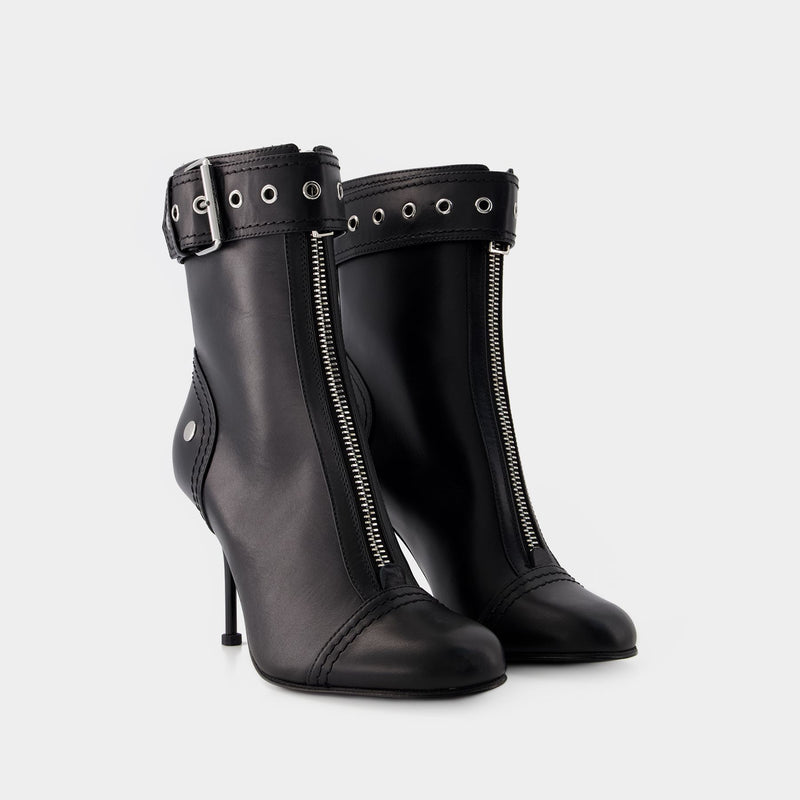 High-heeled ankle boots - Alexander Mcqueen - Leather - Black/Silver