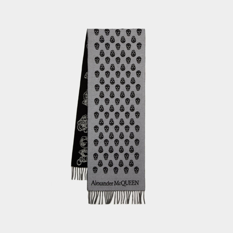 Ribbon Reverse Scarf - Alexander Mcqueen - Wool - Grey