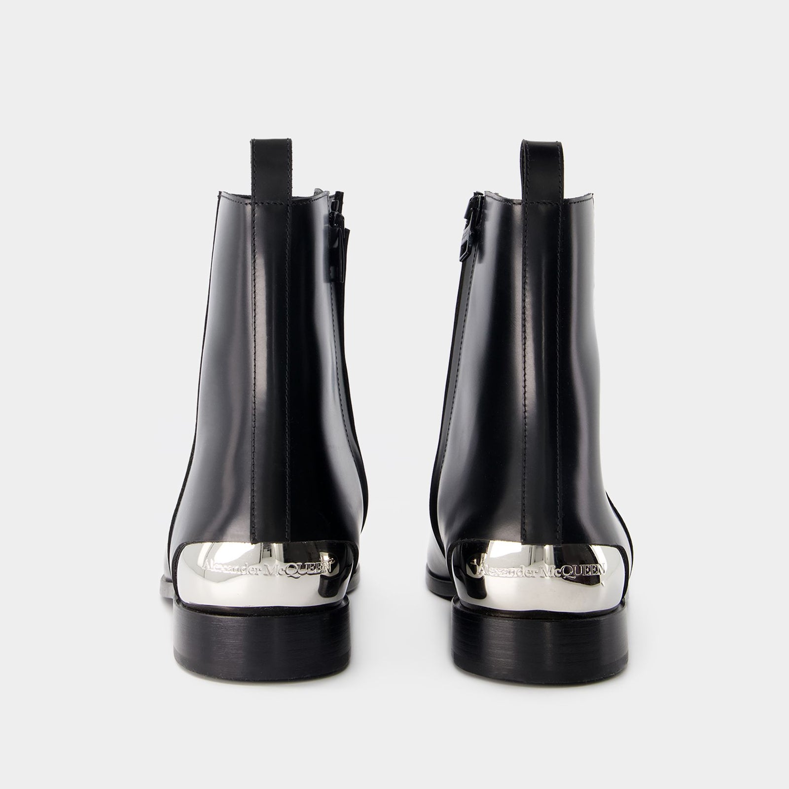 Metal Heel Ankle Boots Alexander McQueen Leather Black/Silver