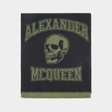 Varsity Skull Logo Scarf - Alexander McQueen - Wool - Black